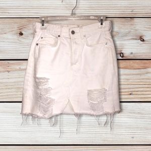 H&M Destroyed White Denim Mini Skirt